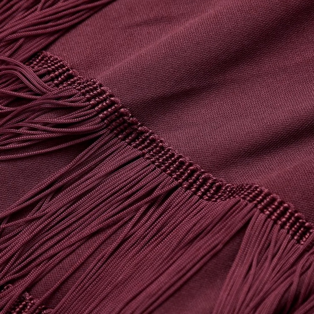 COMMENSE Florence Fringed Open Back Short Dress XL NWT Sold Out Online Burgundy - Picture 5 of 11
